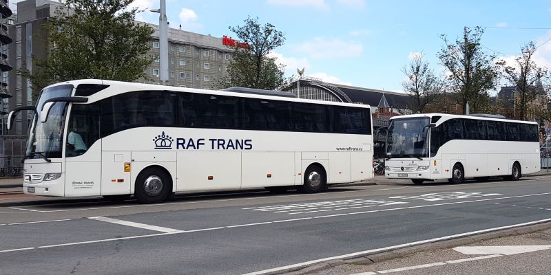 Our bus of the German Army is accompanied by another bus of the British Royal Air Force (RAF)